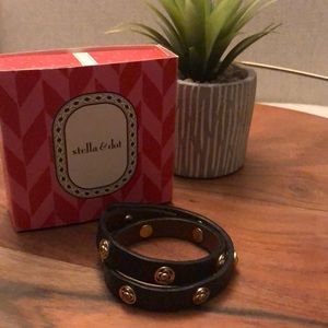 STELLA & DOT Black/Gold Leather Wrap Bracelet